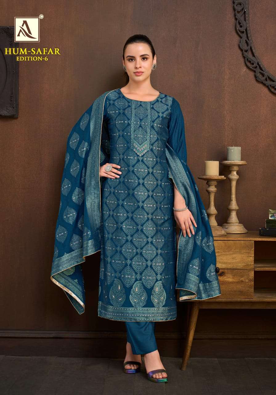 ALOK SUIT HUM SAFAR VOL 6 MALSIN JACQUARD PRINT SALWAR KAMEEZ MATERIAL WHOLESALER ALOK SUIT HUM SAFAR VOL 6 MALSIN JACQUARD PRINT SALWAR KAMEEZ MATERIAL WHOLESALER